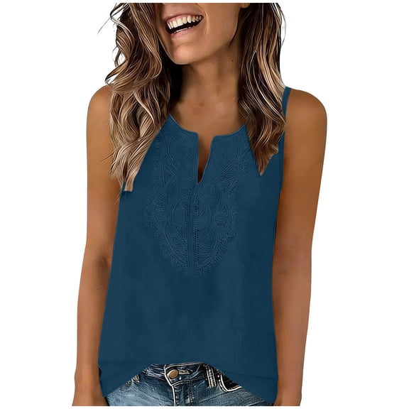 FAWUUDO Women's Tank Top Linen-Like Cotton - Loose Fit V-Neck Solid Sleeveless Blouse for Casual Daily