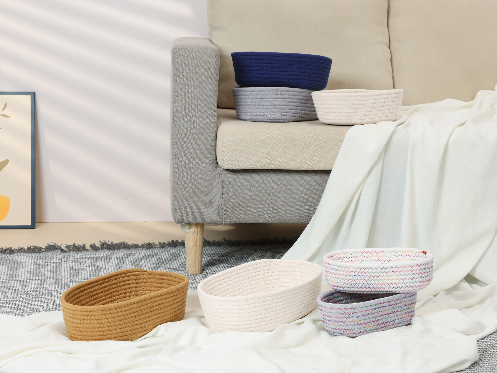 Unique Bargains 3Pcs Storage Basket for Key Tray Bowl Grey 9.1*5.1*2.8in