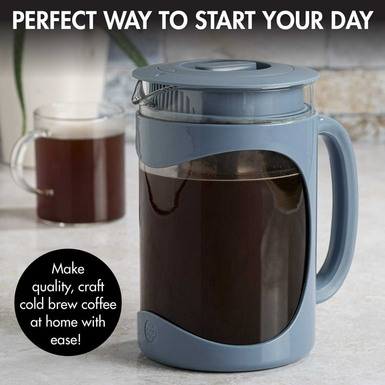 Primula Burke Glass Cold Brew Iced Coffee Maker with Removable Mesh Filter,  1.6 Quarts, Blue 