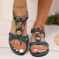 thumbnail image 5 of hoksml Women's Boho Floral T-Strap Flat Sandals, Elastic Ankle Strap, Ethnic Beach Shoes, 5 of 8