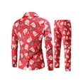 Pudcoco Tuxedo Suits For Men 2 Piece Regular Fit Suit Snowfalke Santa