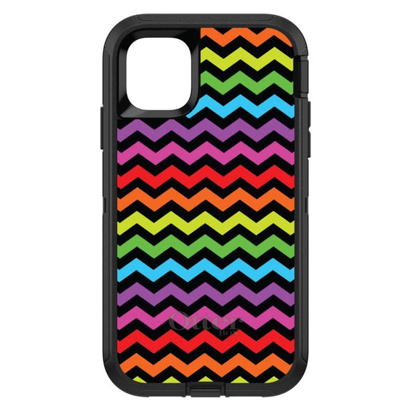 DistinctInk OtterBox Defender Custom Case for Apple iPhone 15 (6.1" Screen) - Chevron Stripes Pattern - Raised Bezel Screen Guard