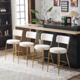 thumbnail image 2 of Lisonu Set of 2 Beige Teddy Fabric Bar Stools with Gold Metal Base, 35" Counter Height Chairs with Backrest for Kitchen Island, Dining, Living Room, 2 of 13