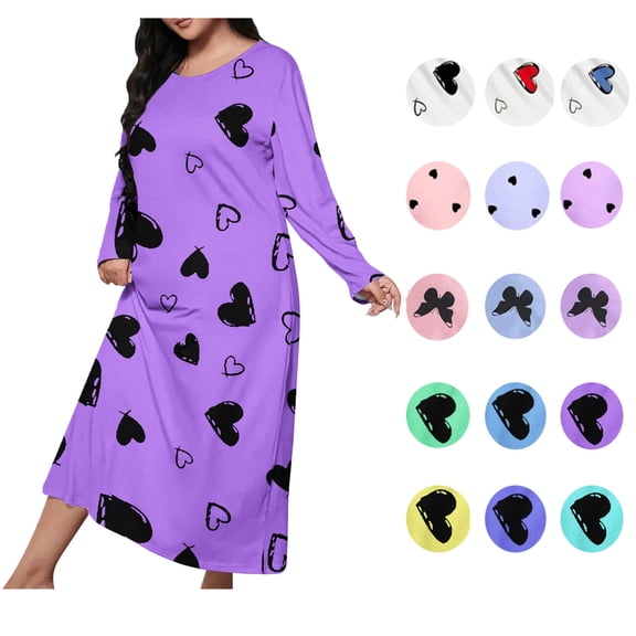 Fazvaoo Plus Size Nightgowns Women Long Sleeve Long Sleepwear Casual Nightgowns(Purple,Size S-5XL)