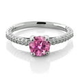 thumbnail image 2 of Gem Stone King 925 Sterling Silver Ring Round Pink Moissanite and Diamond White (1.42 Cttw, Size 9), 2 of 4
