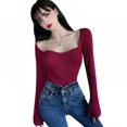 thumbnail image 1 of Mode Femmes Solide Col Carré Sexy Slim Sweat à Manches Longues Tops, 1 of 6