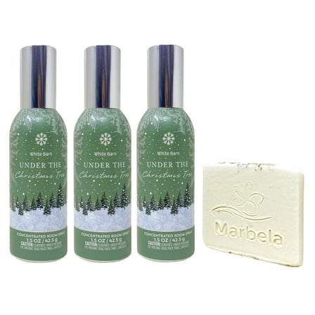 Bath & Body Works Under The Christmas Tree Concentrated Room Spray 3 Pack with a Natural Oats Sample Soap