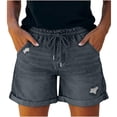 thumbnail image 5 of XIAONU Solid Denim Shorts for Women Drawstring Waist Daily Wear Shorts, 5 of 7