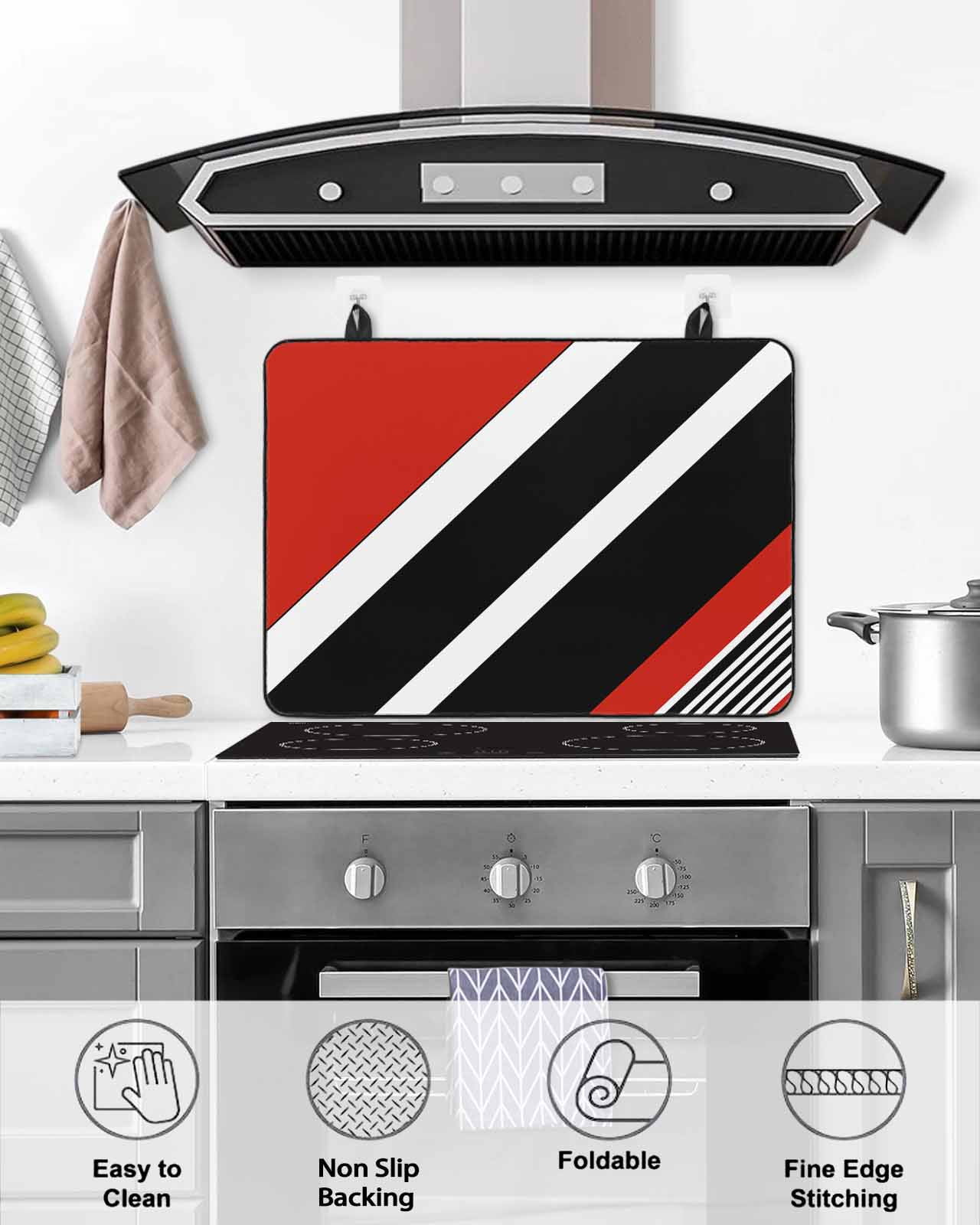 nqOlkjepod Large Induction Cooktop Protector Mat 24"x21", Red Black Stripe Stove Top Covers for Electric Stove, Geometric Simple Color Line Decorative Stove Burner Cover Mats, Glass Top Stove Cover