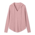 thumbnail image 4 of Hoodies for Women V Neck Waffle Knitted Long Sleeve Drawstring Pullover Sweatshirt Casual Fall Winter Top, 4 of 8
