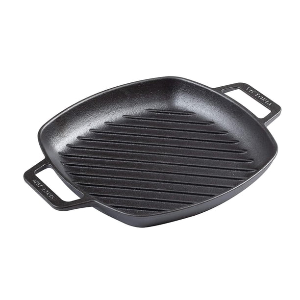 Parrilla Cuadrada Victoria Negro de Hierro Fundido con Asas de Doble Bucle y Mango para Mujer