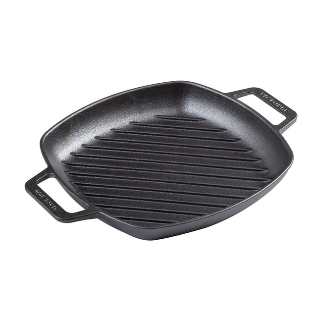 Parrilla Cuadrada Victoria Negro de Hierro Fundido con Asas de Doble Bucle y Mango para Mujer