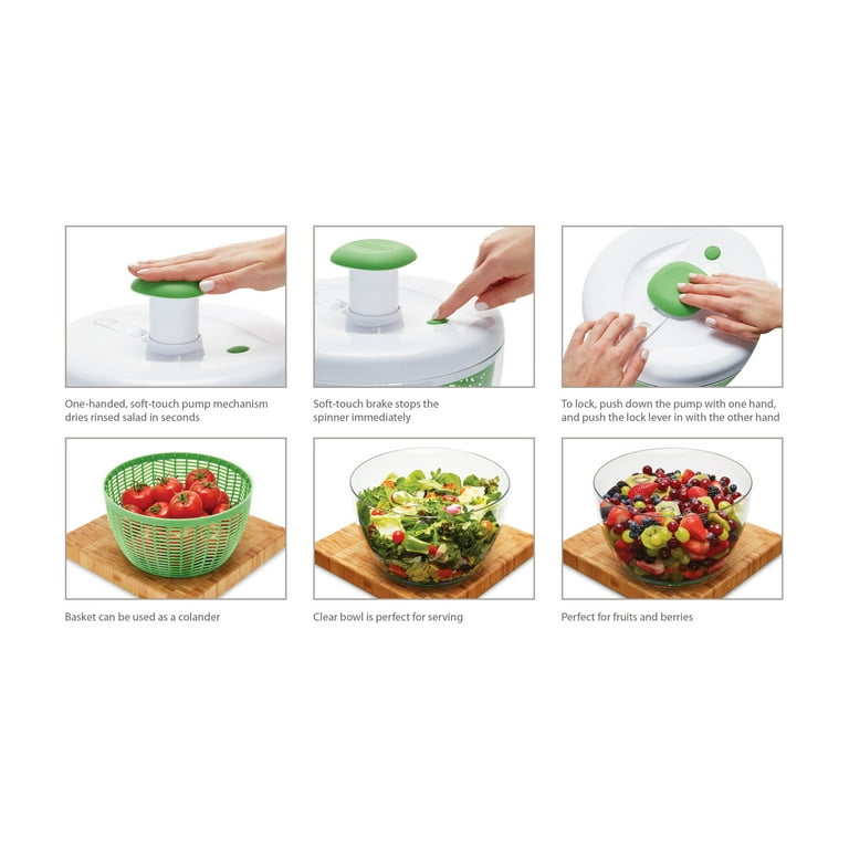 Farberware Pro Pump Salad Spinner, Large 6.65 Quart, Green