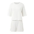 thumbnail image 4 of Women's Summer Pajama Set - 100% Cotton Solid Color Sleepwear, Loose Fit Short Sleeve & Shorts Lounge Set,for Size L, 4 of 7