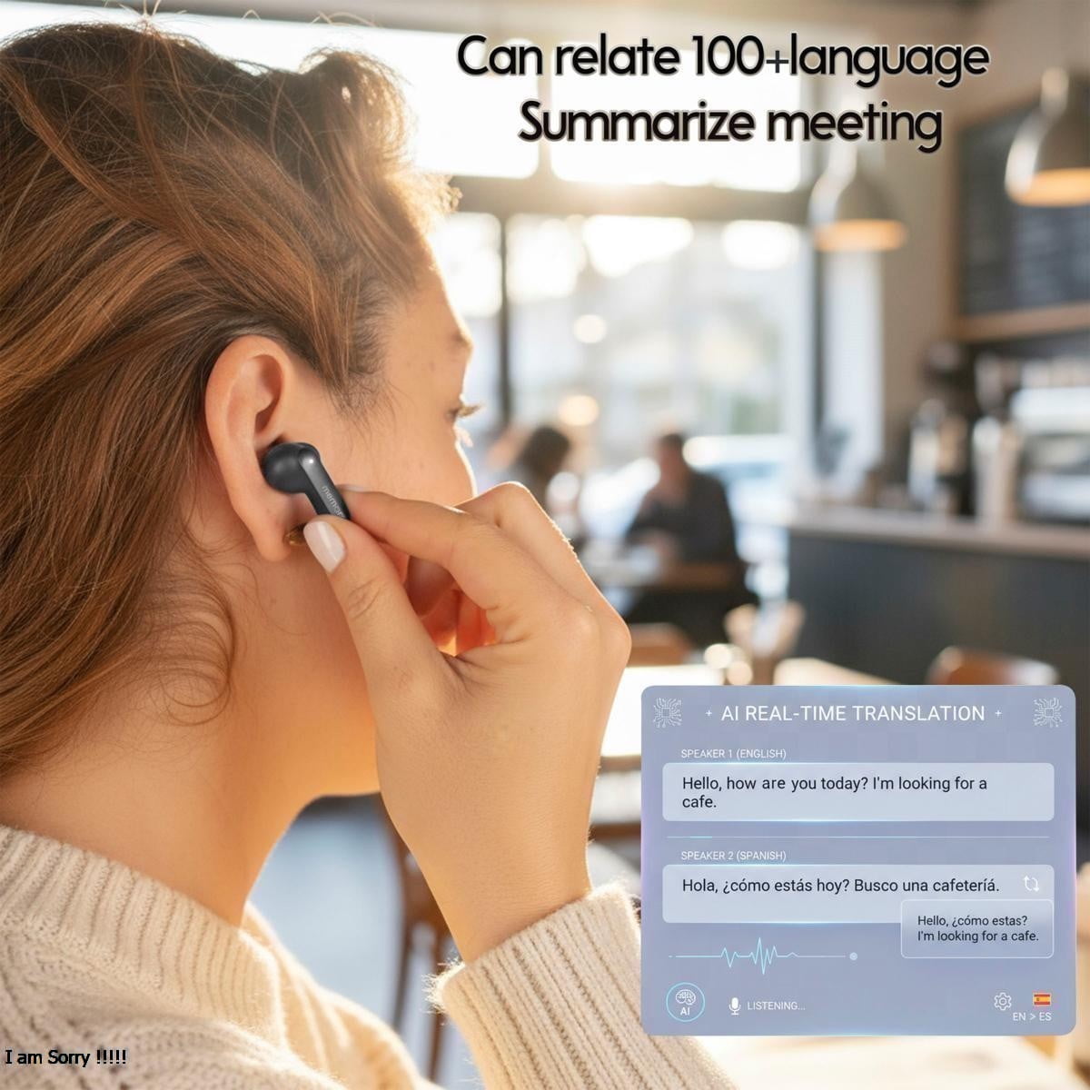 Memorex True Wireless Translation Earbuds with AI Real-Time Language Translator, Active Noise Cancellation, Bluetooth, 144 Languages, 6-Hour Playtime, White (MX-TW100(W))