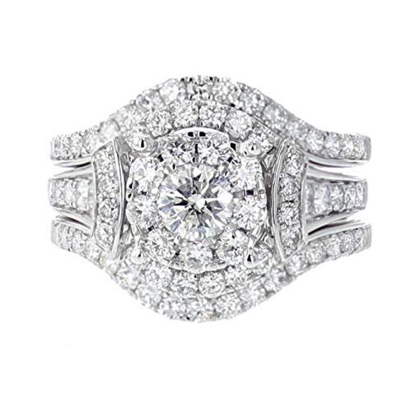 Midwest Jewellery 14K White Gold Bridal Set 2.00ctw Engagement Ring and 2 Bands Solitaire Center (9.5)