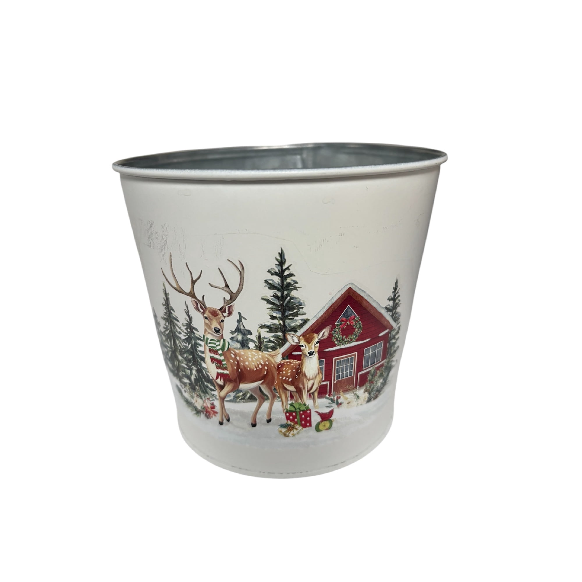 Maison Concepts Plant Pots, Decorative Planters, Indoor Gardening, Stylish Containers, Iron, Cream 6" Round Planter (Red Truck, Snowman, Reindeers) (Asstd) - Set of 3, Dimensions: 6L X 6W X 5.3H