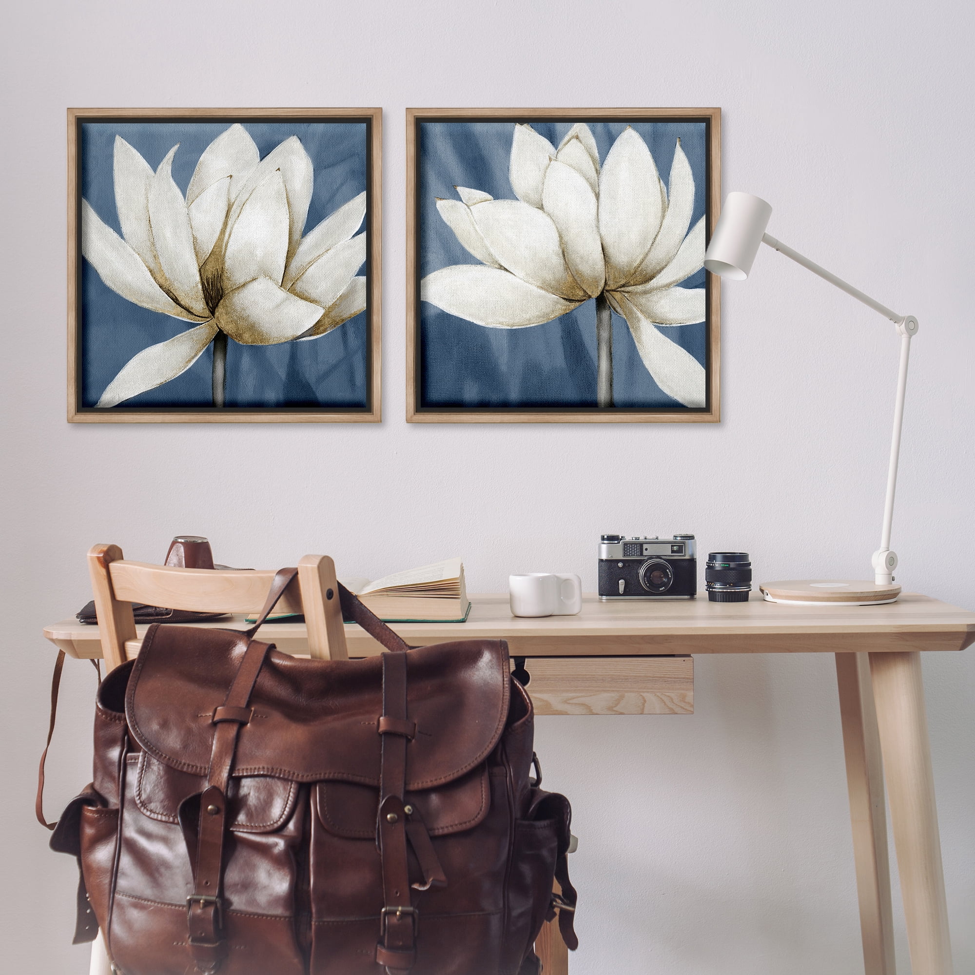 Stupell Industries Traditional Floral Falling Petals Plants & Flowers Painting Brown Floater Framed Canvas Art Print Wall Art, 25 x 25, Set of 2