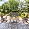 thumbnail image 2 of Costway 4 PCS Patio Rattan Furniture Set Acacia Wood Frame Sofa Loveseat Garden, 2 of 9