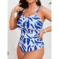 thumbnail image 4 of SKQIT Plus Size Tropical Leaf Print One Piece Swimsuit, Removable Straps Ruched Tummy Control Backless Bathing Suit for Curvy Women, 4 of 6