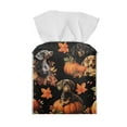 thumbnail image 2 of Psesaysky Square Tissue Box Cover - Waterproof PU Leather Tissues Cube Boxes Holder Aesthetic Thanksgiving Desk Decor for Room, Home & Office - Dachshund Pumpkin, 2 of 7