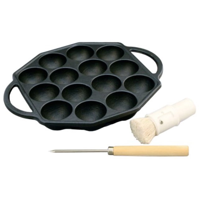 14 holes iron takoyaki pan with pick and oil brush