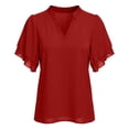 thumbnail image 6 of T Shirts for Women 2026 Summer Short Ruffle Sleeve V Neck Chiffon Dressy Casual Tshirt Blouse Tunic Top, 6 of 7