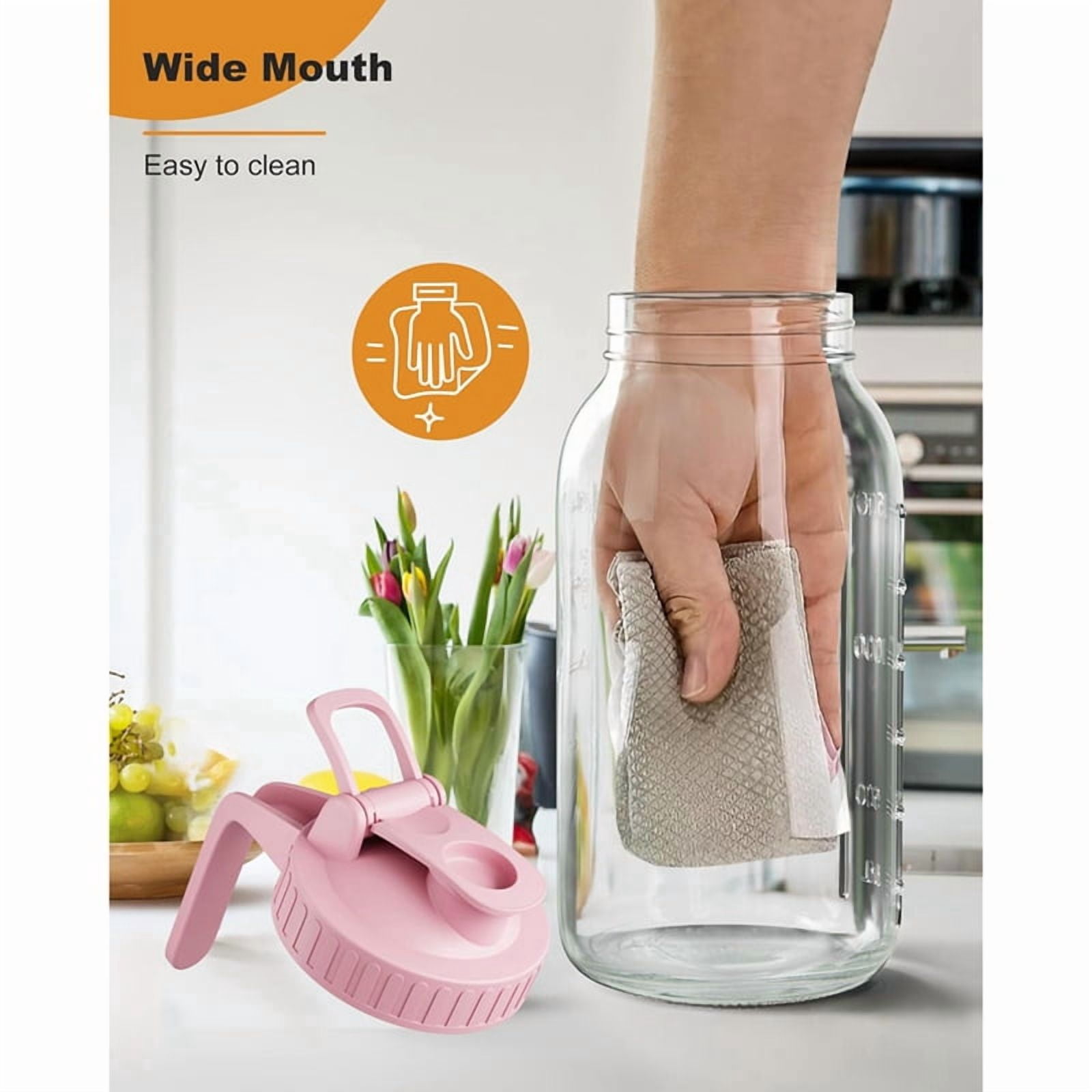 64oz Glass  Jar Pitcher with Lid,2 Quart Airtight Glass Water Jug,Leakproof Wide Mouth  Jar Pitcher