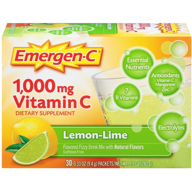 Emergen C 1000 Mg Vitamin C Fizzy Drink Mix Lemon Lime 30 Ea Pack Of 2 Walmart Com Walmart Com
