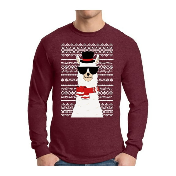 Awkward Styles Xmas Llama Ugly Christmas Sweater Long Sleeve T-shirt For Men