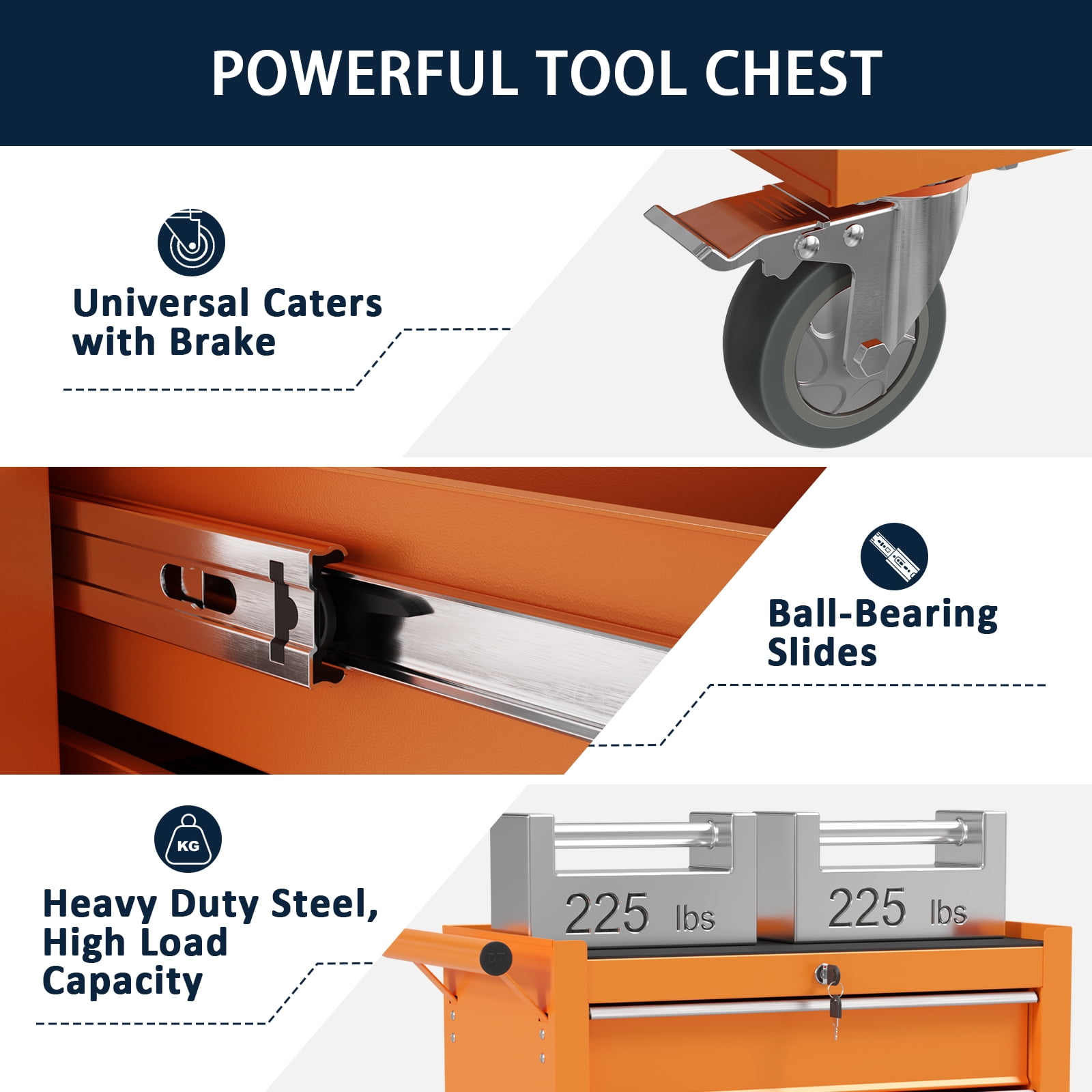 5 Drawer Rolling Tool Chest, Metal Tool Cart on Wheels,Tool Cabinet Key Locking & Drawer Storage,Tool Box Organizer for Garage,Warehouse(Orange)