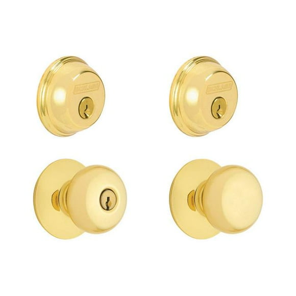 Ingersoll Rand Schlage-Falcon FB52NVPLY505 Plymouth Bright Brass Visual Pack Deadbolt Knob Lock Combo Pack