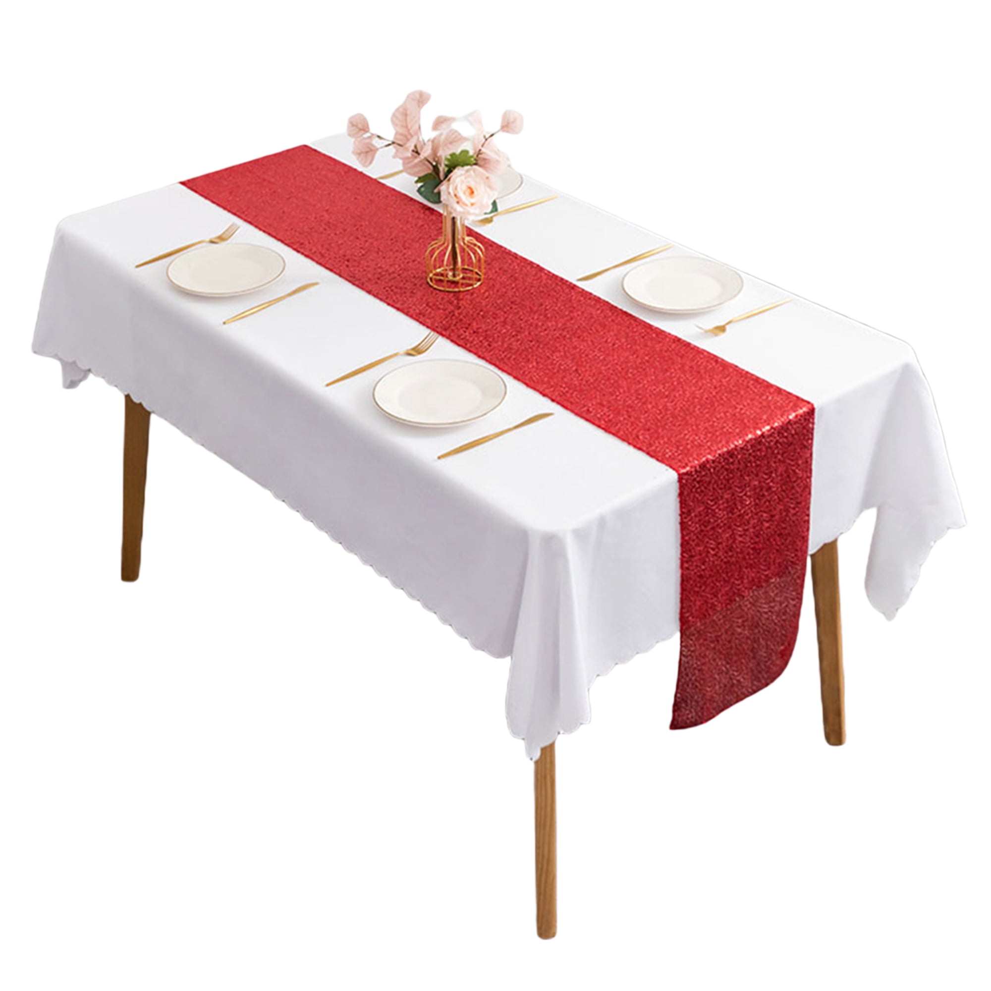 SAYOO Solid Color Tablerunner with Shiny Sequins, Rectangular Shaped