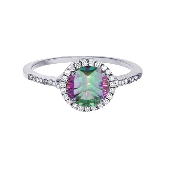 Decadence 10K White Gold 7mm Round Mystic Green Topaz & 0.18 CTTW Diamond Halo Ring