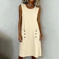 thumbnail image 2 of MaFYtyTPR Women's Summer Casual Dress Round Neck Side Pockets Oversized Fit Decorative Buttons Linen Cotton Casual Dresses A-Beige L, 2 of 5