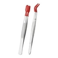 thumbnail image 1 of Uxcell Craft Tweezers with Rubber Tips, 2Pcs Coated Tweezers Set Long Stainless Steel Bent Straight Flat Tip Tweezers for Stamp Sticker Crafts Beads Jewelry Tools, Red 5.9" 6.1", 1 of 6