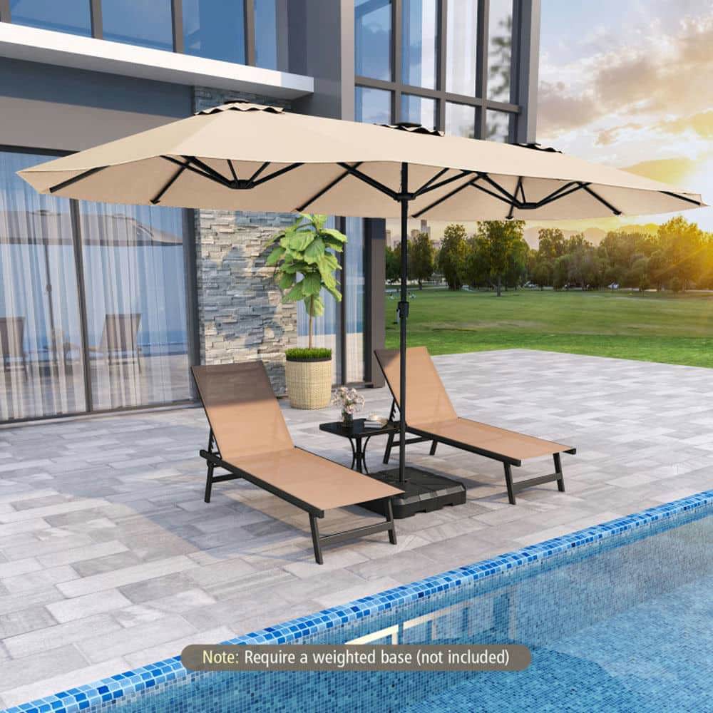 Demifill 15.5 FT Extra-Large Patio Umbrella, Outdoor Shade with LED Solar Lights and Crank Handle for Outdoor, Beige