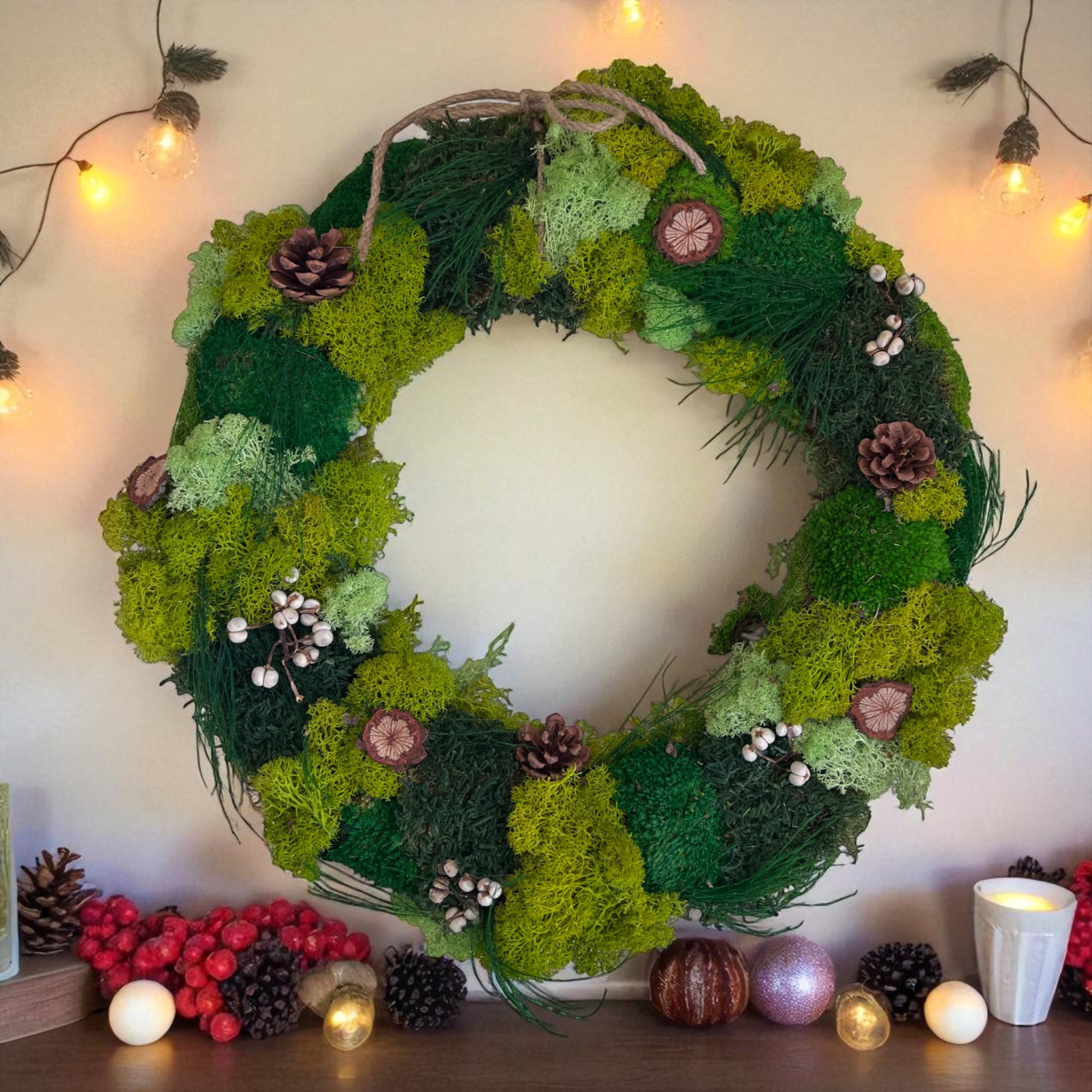 Serenzy 16" Premium 3D Moss Art Wreath | Zero-Maintenance Indoor Decor | Layered Greenery for Wall