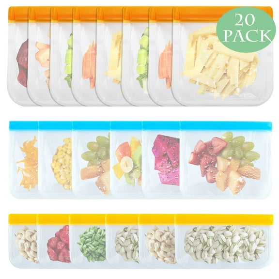 Reusable Food Storage Bags Gallon Snack Sandwich Bags Leak Proof Freezer Safe Bag for Meat Fruit Vegetable 20 Pack