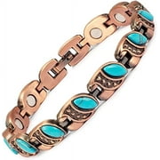Wollet Copper Bracelets with Blue Turquoise| Women's Magnetic Bracelet | 7.48'' | Fashion Copper Jewelry with 3500 Gauss Magnets|Jewelry Gift for Mom