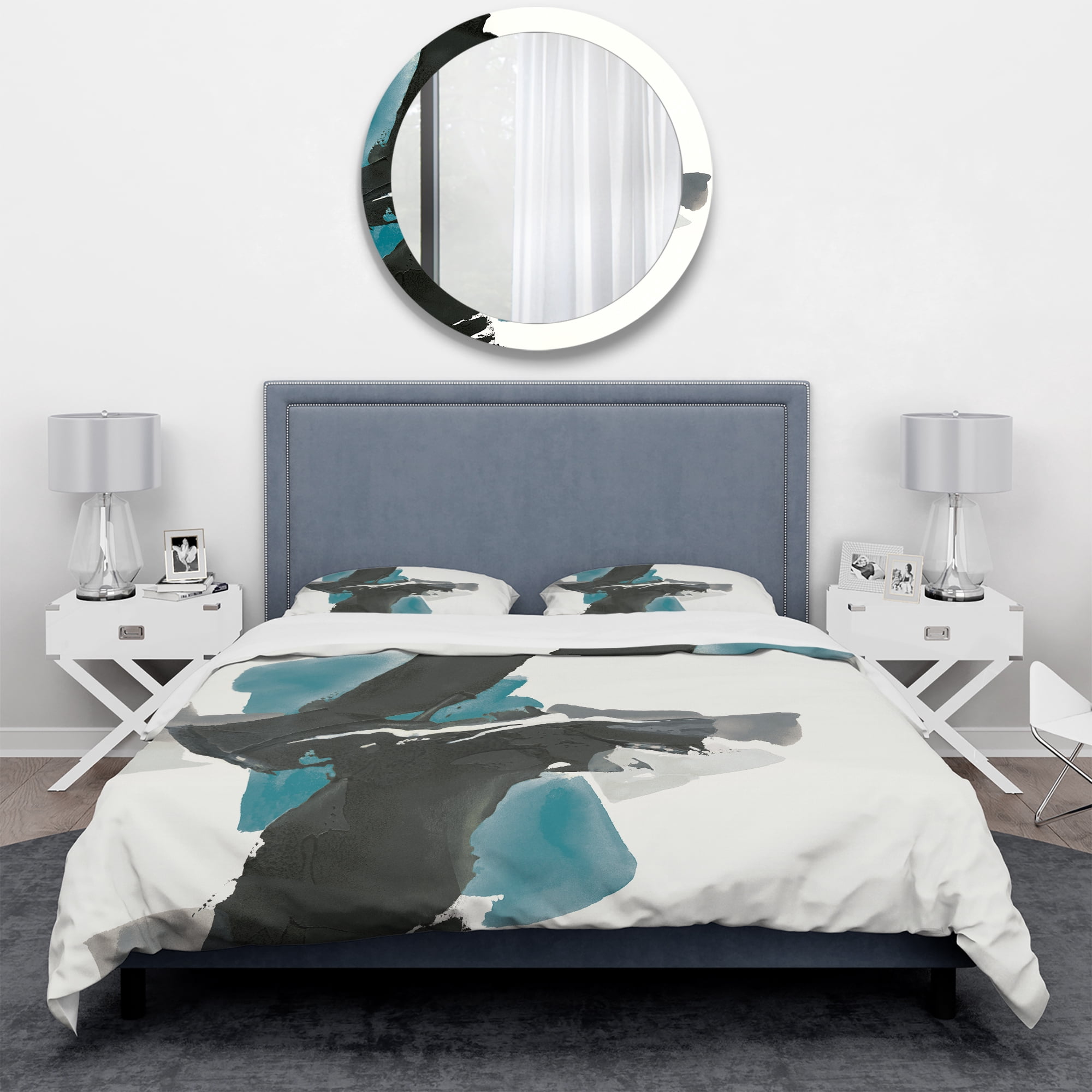 Designart 'Geometric Black and Teal IV' Geometric Duvet Cover Set