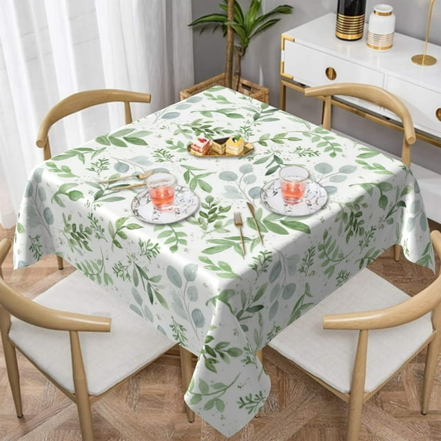Nappe Carrée 52x52 Pouces Vert Printemps Feuille Nappe Petite Nappe Nappes Intérieur Extérieur Lavable Sans Plis Tissu Résistant aux Taches Housse de Table pour Tables Carrées Cuisine Salle à Manger