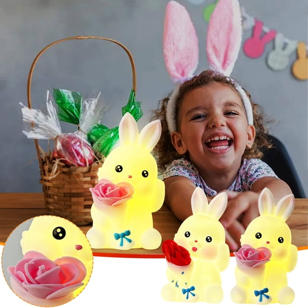 Fiudx Luz de Noche de Conejito de Pascua, Bonito Diseño de Esmalte, Cálido Brillo Amarillo, Suave Efecto Luminoso, Decoración para Dormitorio o Mesita de Noche, Acogedor Compañero para Todas Las Edad