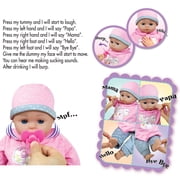 Lissi: 16 Interactive Baby Doll Alexa - Pink-Grey-Polka Dot-Bow Outfit & Hat, Sounds & Moving Face, Bottle & Pacifier, Roleplay Toy, Kids-Toddlers 2+