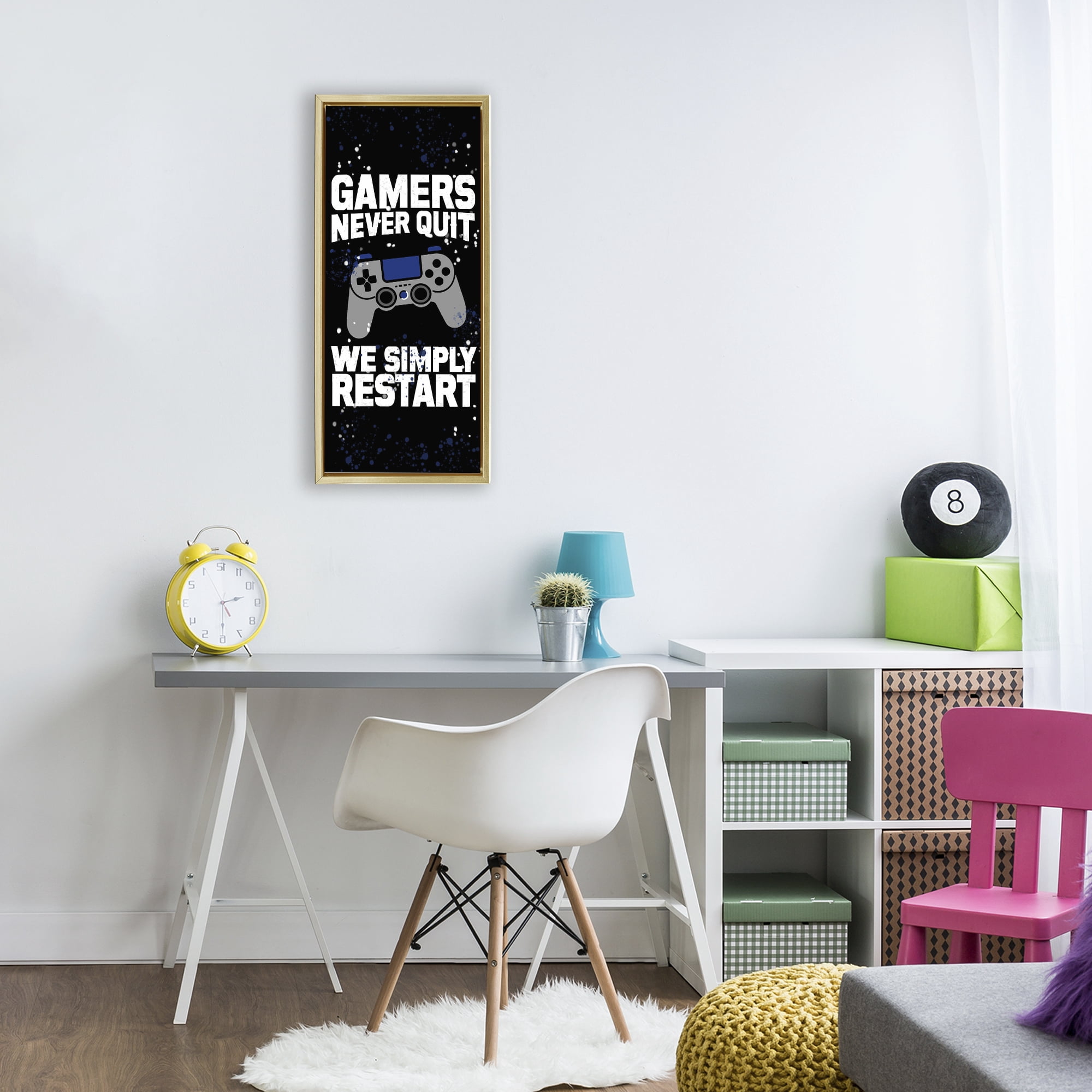 Stupell Industries Never Quit Simply Restart Gold Framed Floater Canvas Wall Art, design by Kim Allen