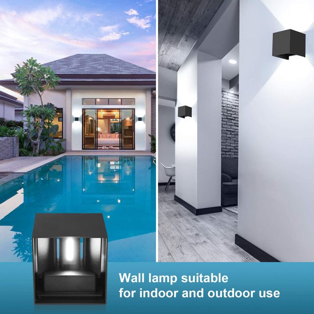 Luz de pared LED 12W Impermeable IP65 Luz de pared exterior ajustable Diseño arriba abajo 6000K luz blanca Negro