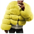 thumbnail image 3 of lcziwo Cropped Jacket for Women's Faux Fur Lapel Long Sleeve Coats Open Front Winter Padded Warm Fluffy Fuzzy Outerwear,Yellow,XXL, 3 of 6