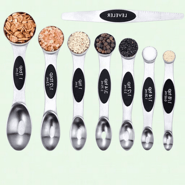 Black Magnetic Measuring Spoons Set - Set of 8, Stackable Teaspoon for Measuring Dry & Liquid Ingredients
