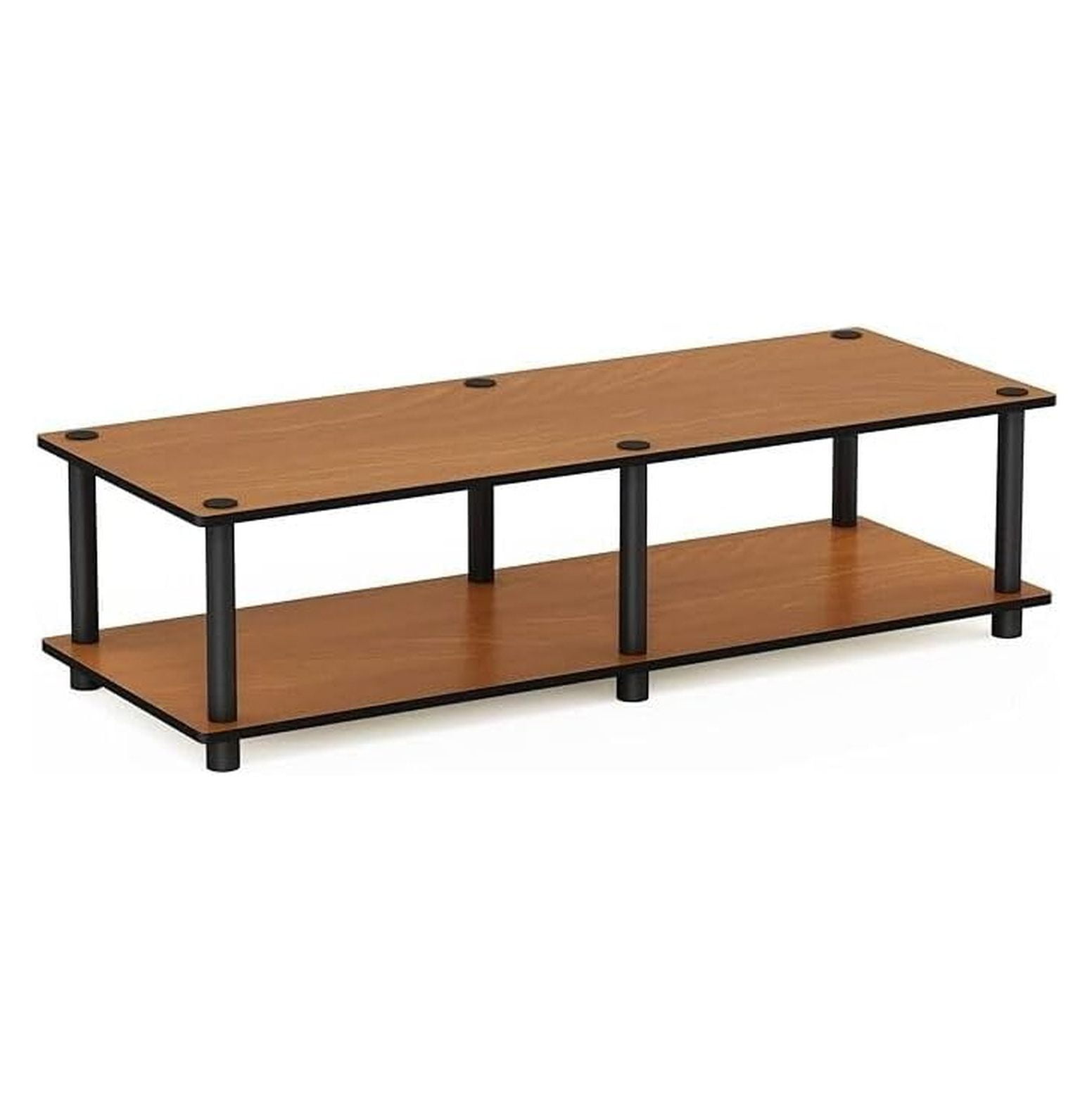 60 Inch TV Stand No Tools Assembly, Entertainment Console for 42" TVs - Black & Light Wood