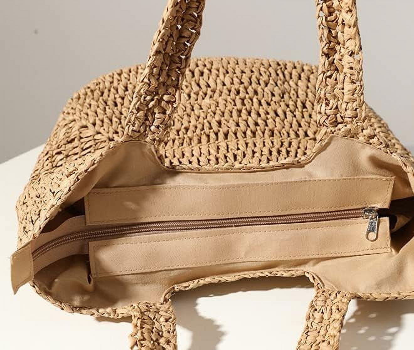 CoCoMangos Straw Tote Bag for Women Woven Beach Handbag Handmade Crochet Casual Straw Shoulder Bags Summer Bohemian Hobo Bags